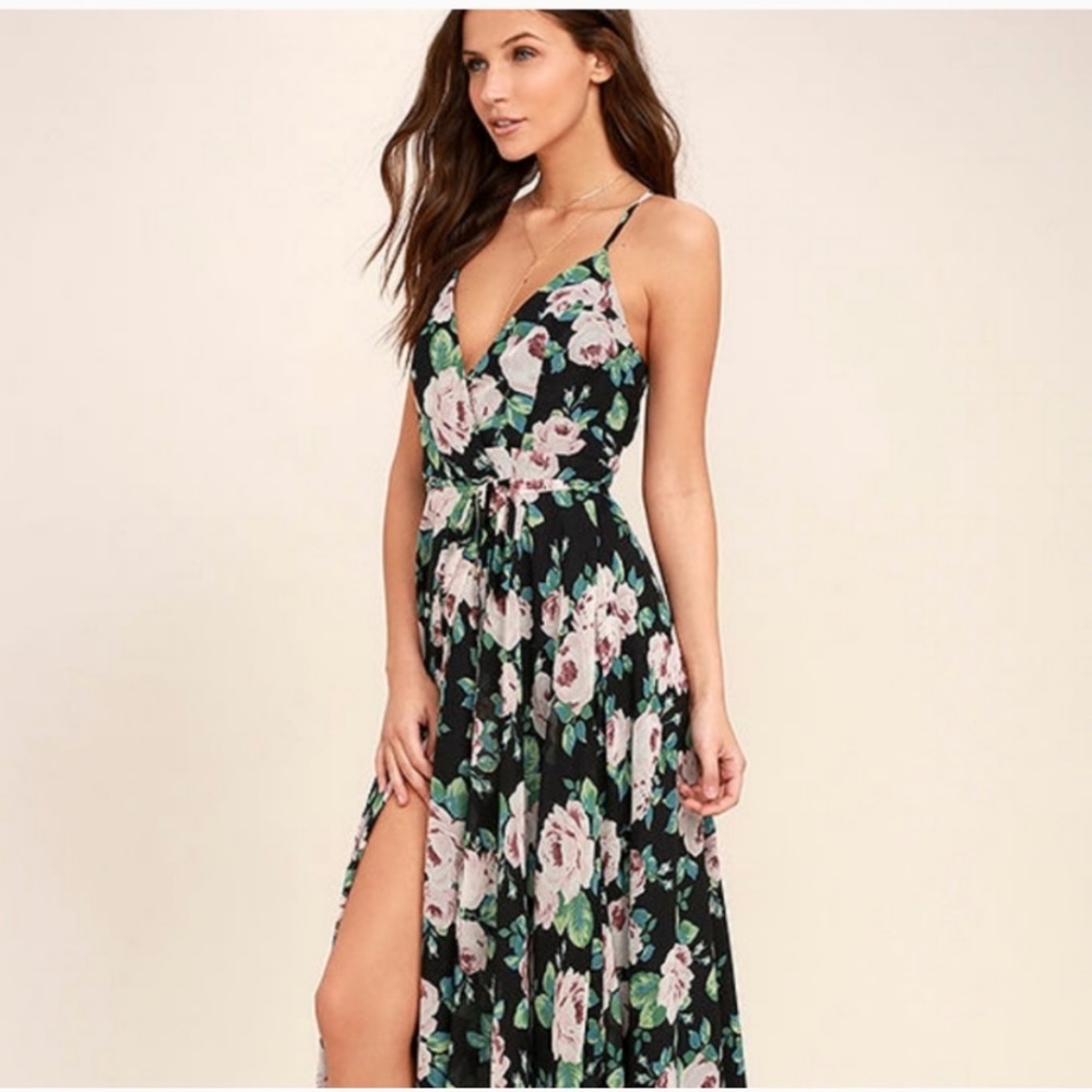 LULUs black maxi wrap dress